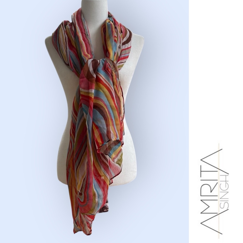 NWT Amrita Singh Chiffon Rainbow Striped Scarf/Shawl/Sarong, MSRP $45